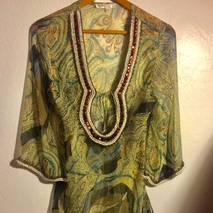 Sheer tunic blouse with beadwork